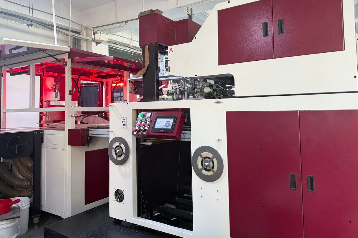 Automatic box-making machine in the workshop