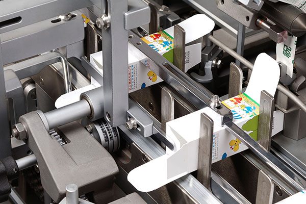 Printed carton blanks passing through the folding unit