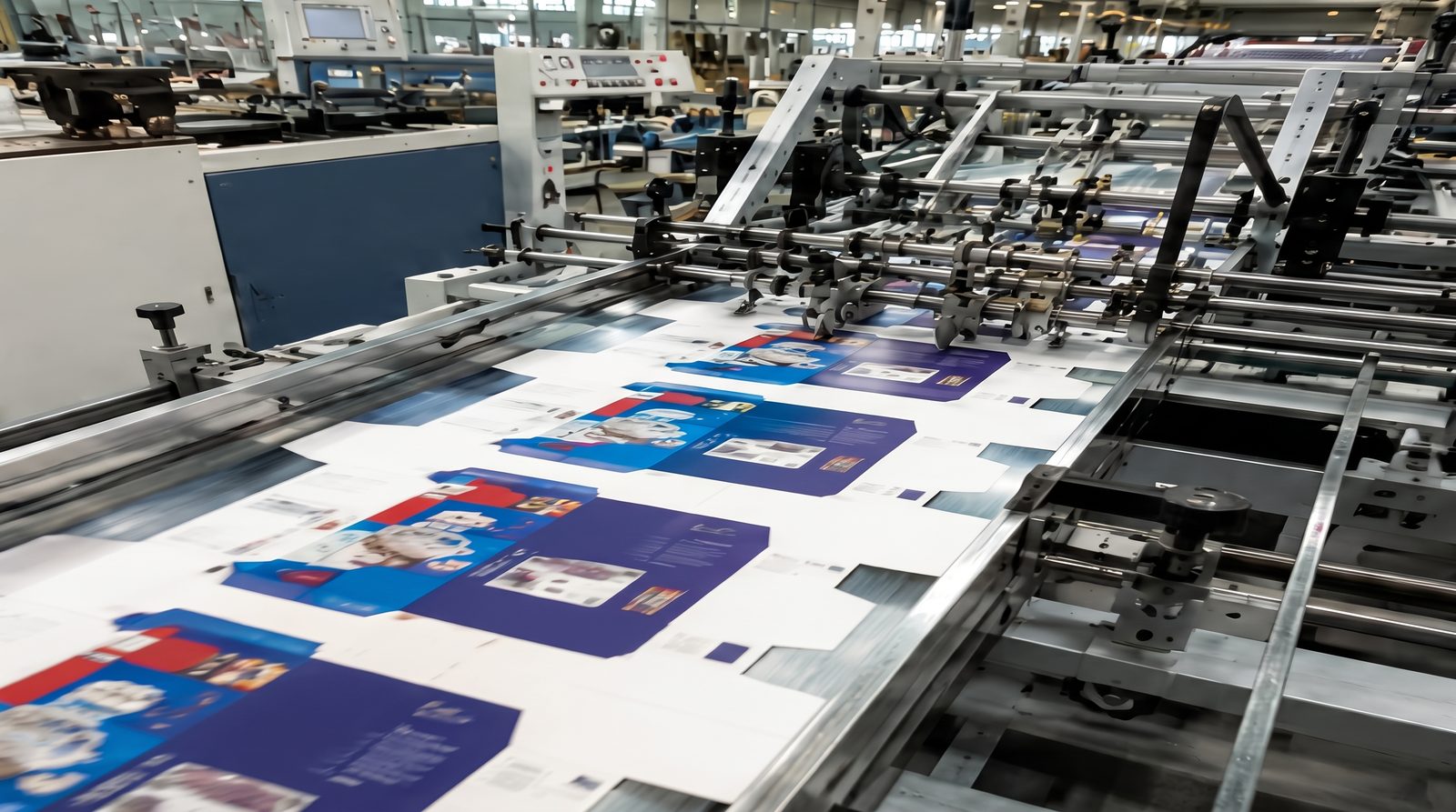 Printed box sheets checked at the machine against the approved reference