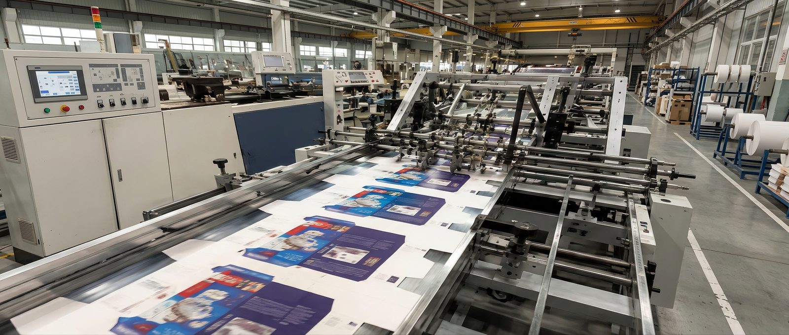 Printed sheets running along the gluing line