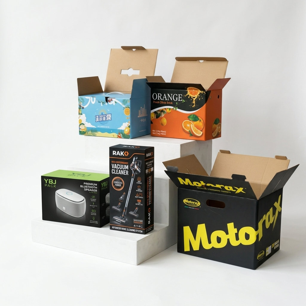 Black and yellow printed boxes for an automotive product series