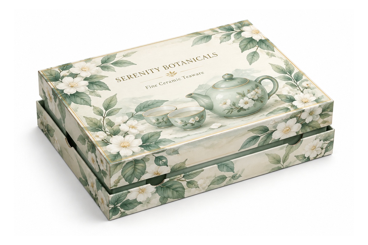 Artisan Porcelain Tea Set Corrugated Lid & Base Presentation Box packaging product