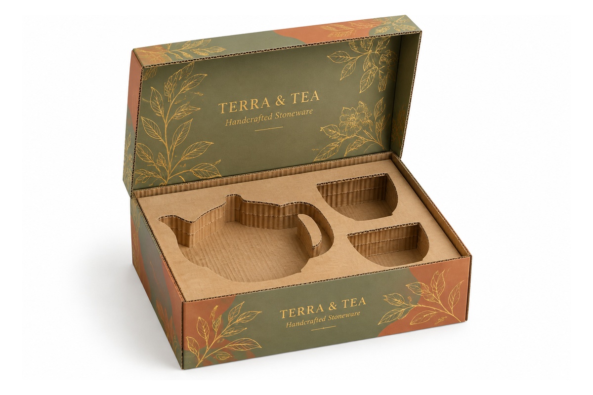 Artisan Stoneware Teapot Set Micro-Corrugated Presentation Box packaging product