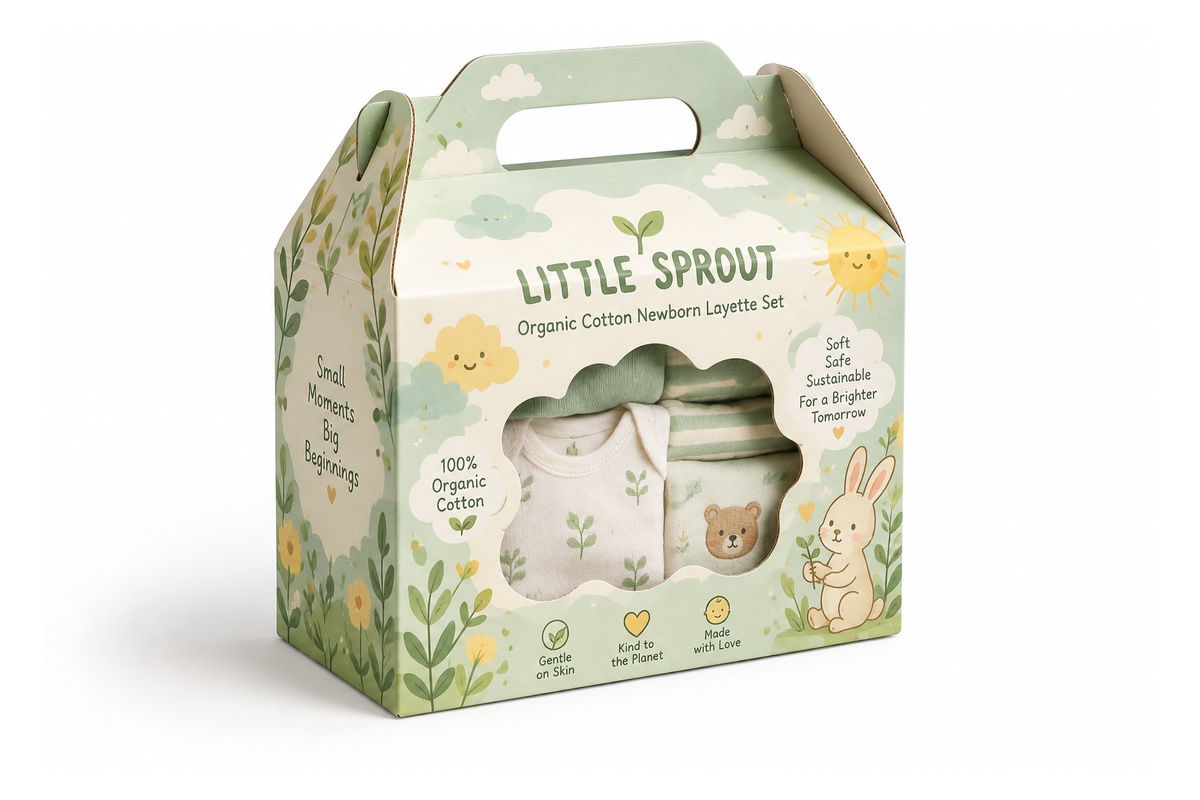 Organic Baby Onesie Gable-Top Carry Handle Gift Box packaging product