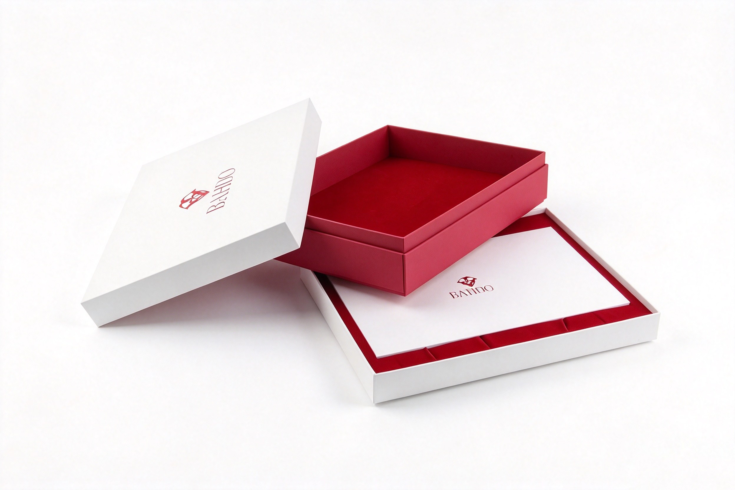 Bahdo Crimson & White Two-Piece Lid & Base Set front view