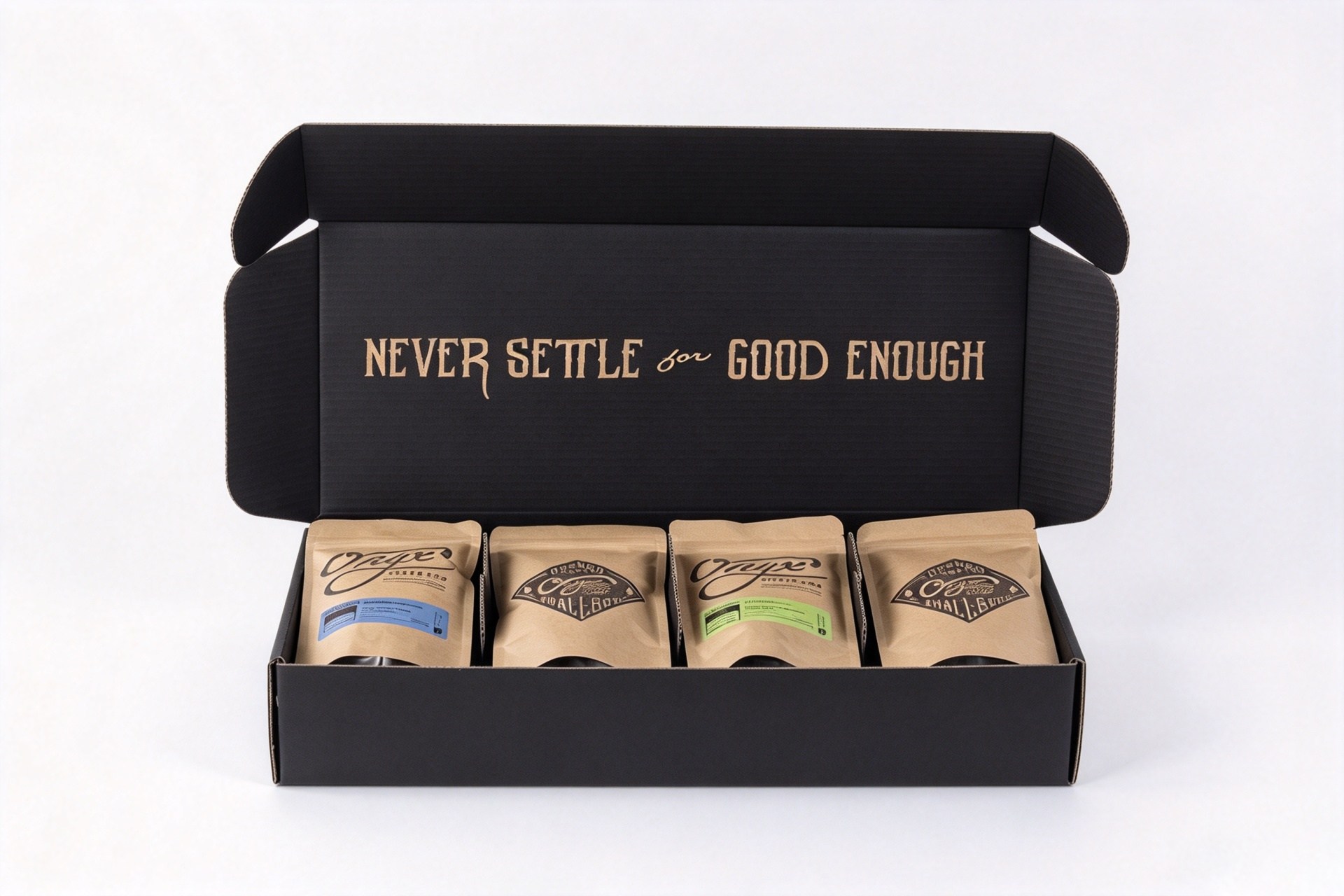 Black Coffee Subscription Mailer Box with Inside Print front view