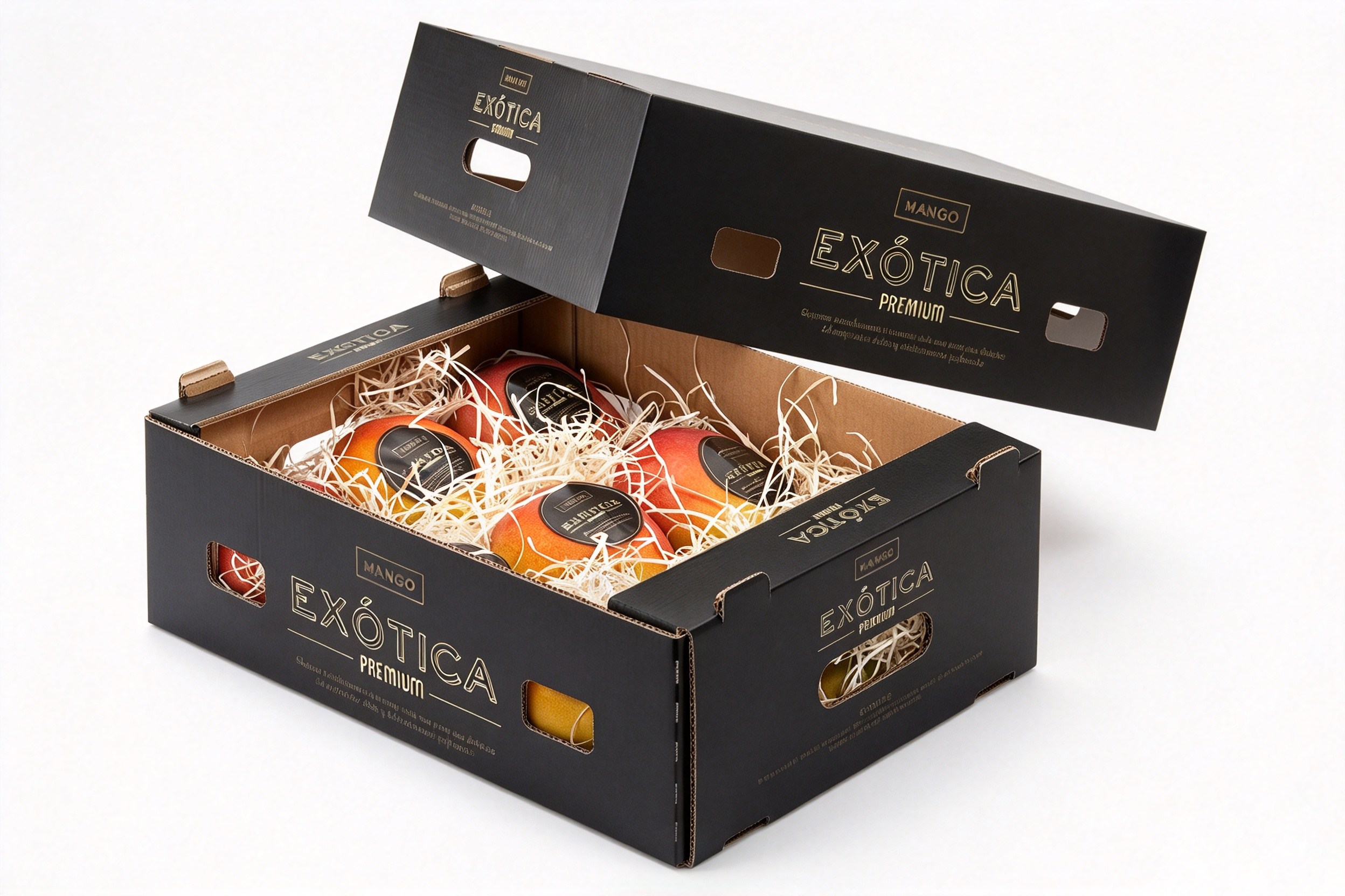 Black Premium Mango Gift Crate with Handle Cutouts front view