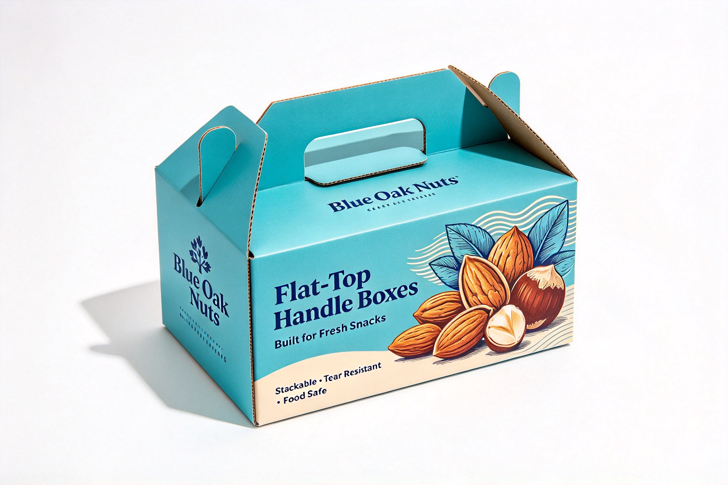 Blue Oak Nuts Flat-Top Snack Box front view