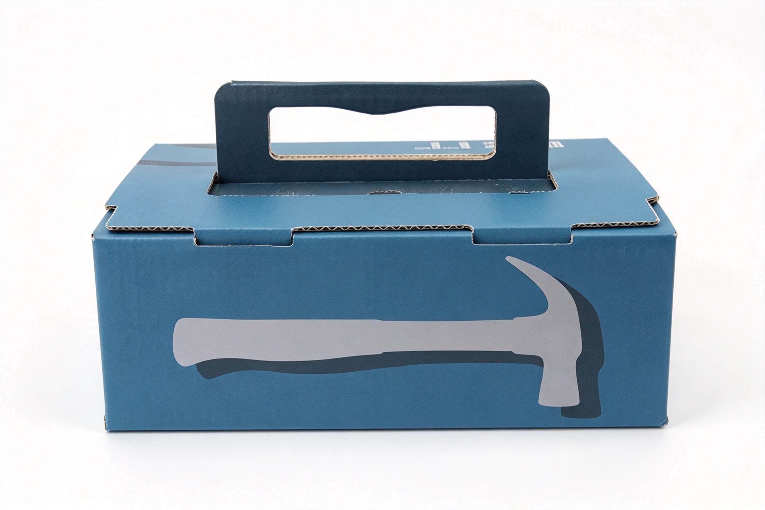 Blue Corrugated Tool Tote with Raised Handle packaging product
