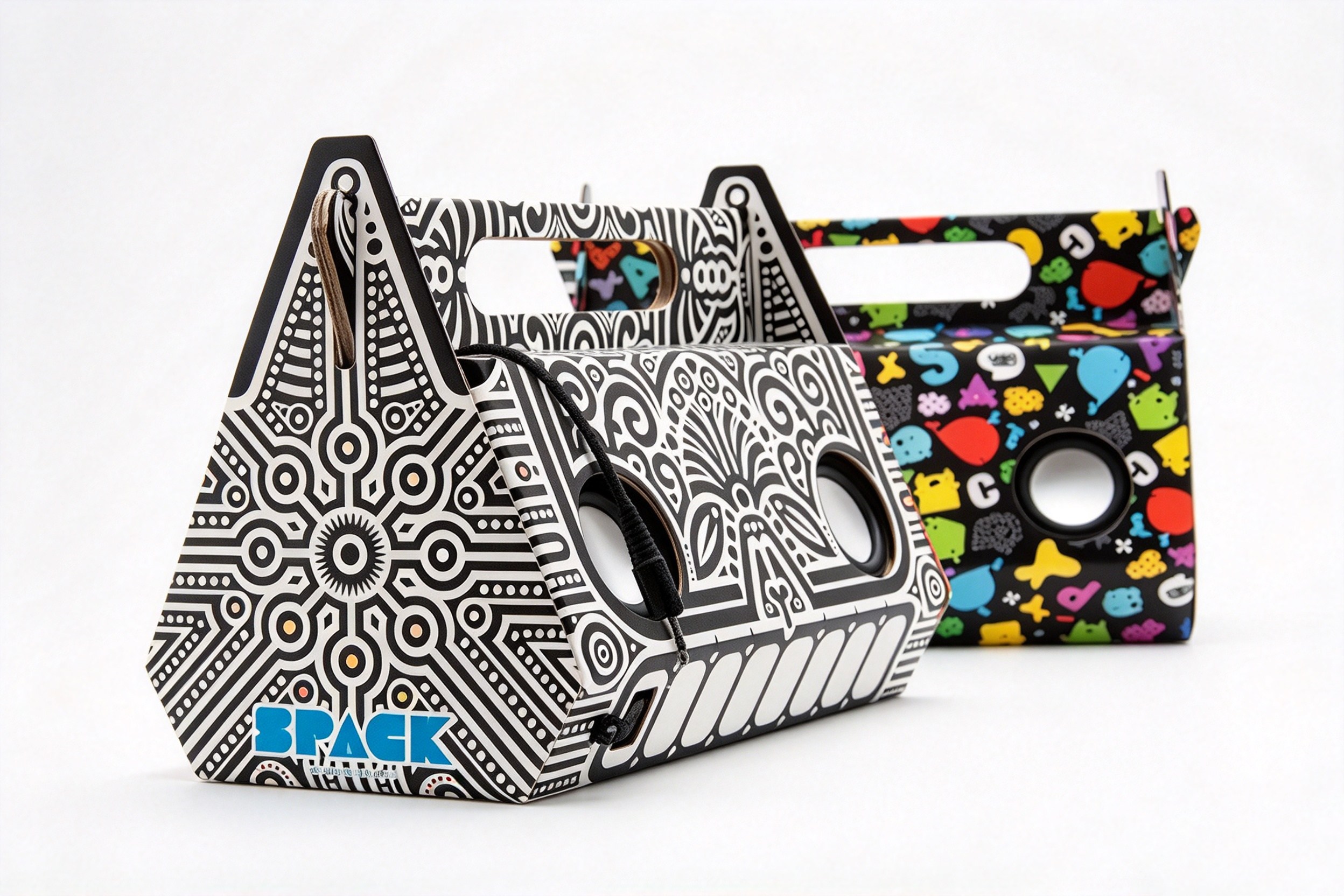 Cardboard Boombox Speaker Carrier with Rope Handle front view