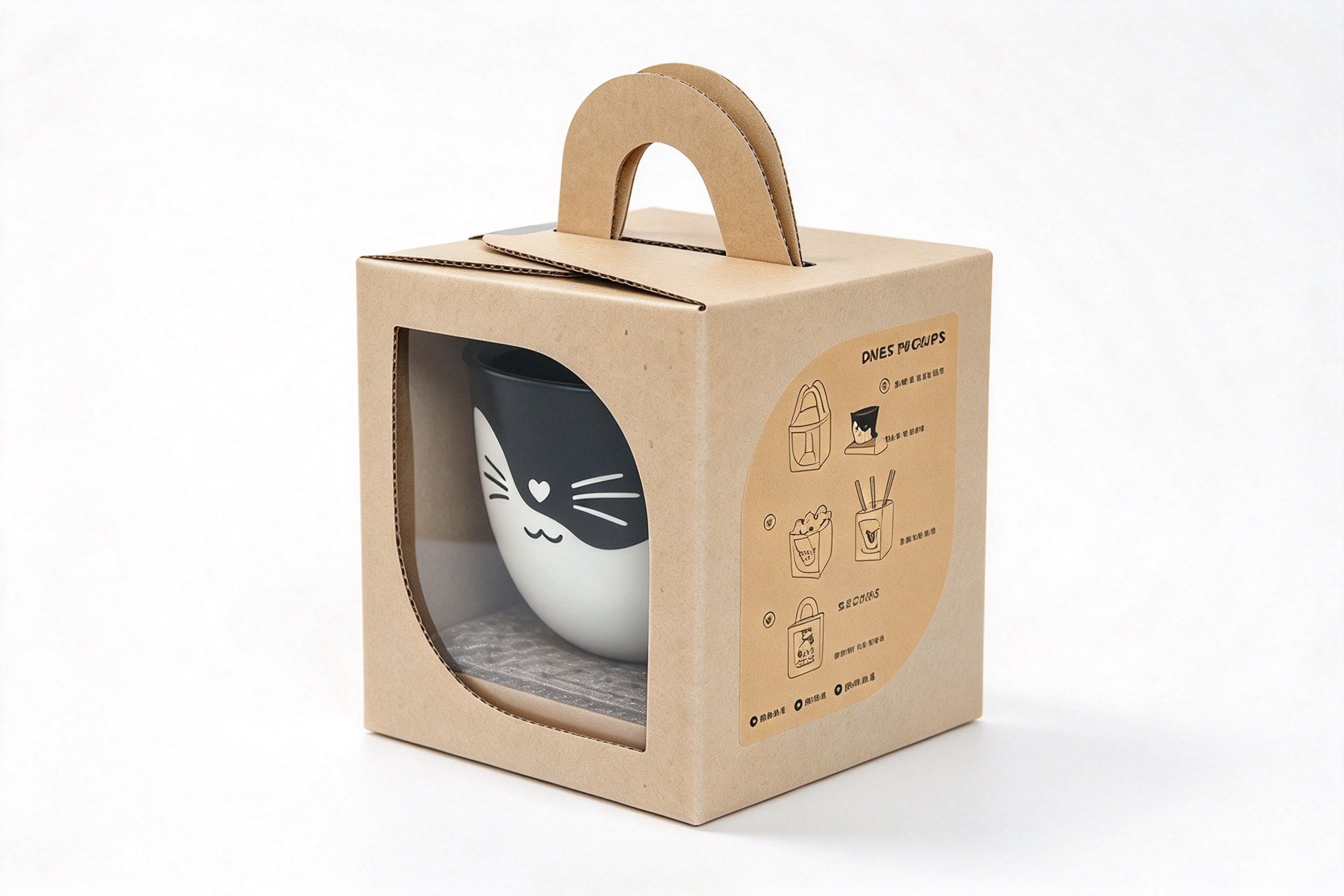 Cat Mug Kraft Window Carry Box front view