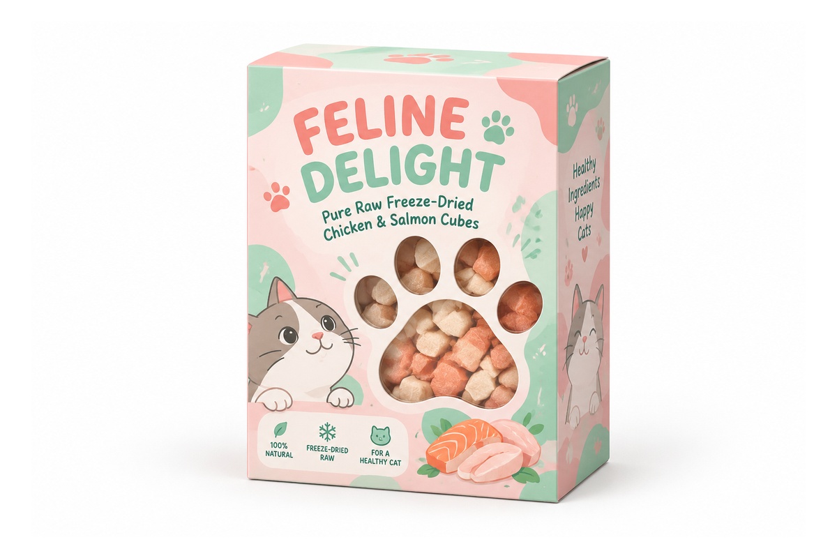 Freeze-Dried Cat Treats Paw-Shaped Window Retail Box packaging product
