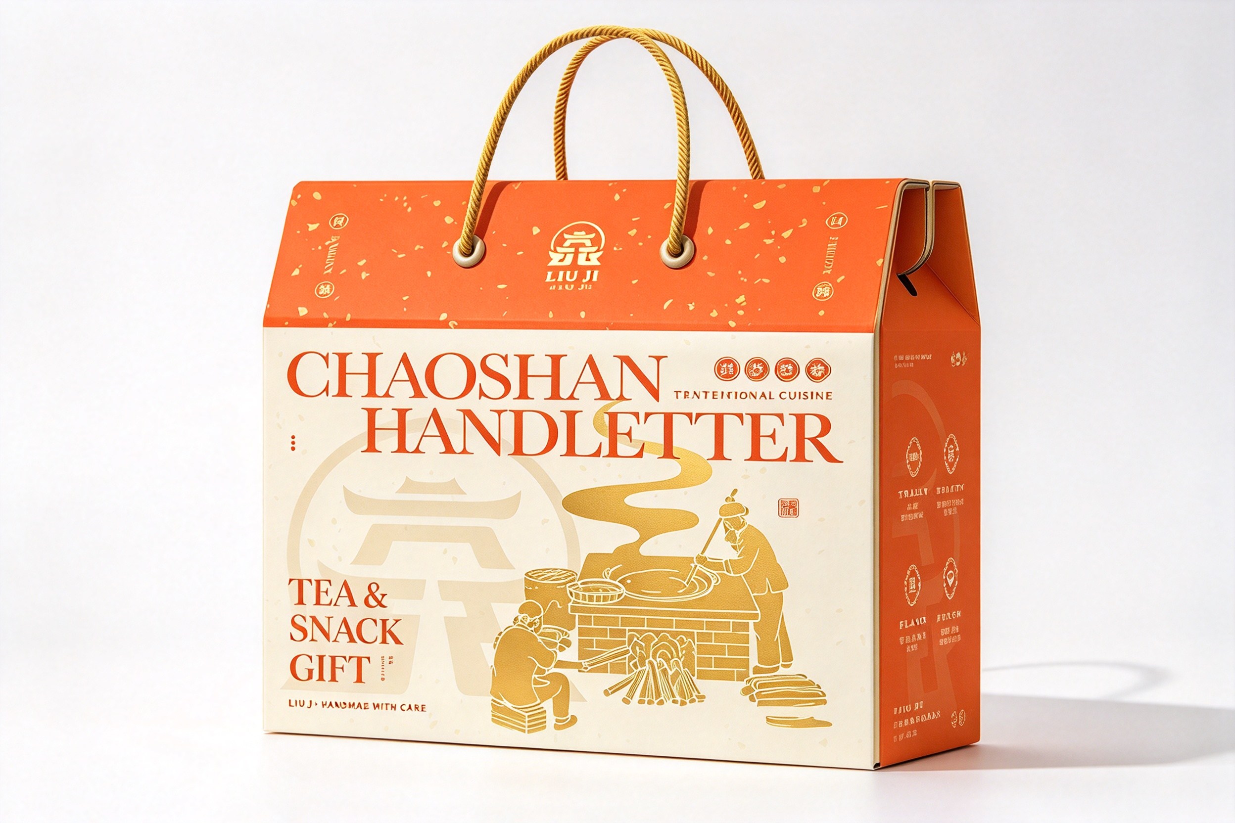 Chaoshan Tea & Snack Gable Gift Box with Rope Handles front view