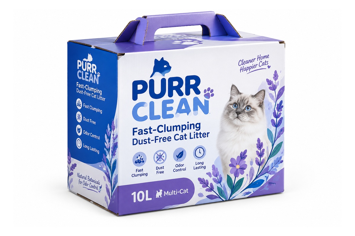 Clumping Bentonite Cat Litter Heavy-Duty Carry Handle Carton packaging product