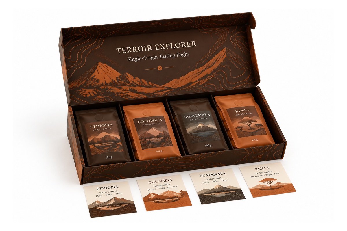 Specialty Single-Origin Coffee Bean Tasting Flight Box packaging product