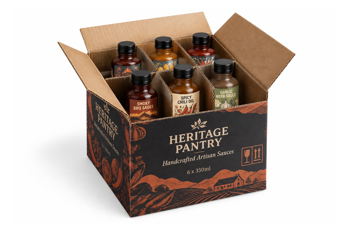 Artisan Condiment Sauce Bottle 6-Cell Partition Shipping Box packaging product