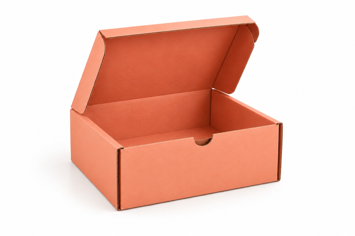 Coral Peach Retail Mailer Box with Easy-Open Thumb Notch packaging product