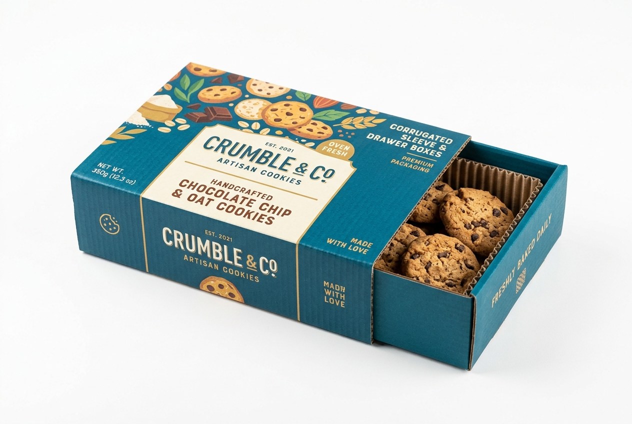 Crumble & Co Cookie Sleeve & Drawer Box front view