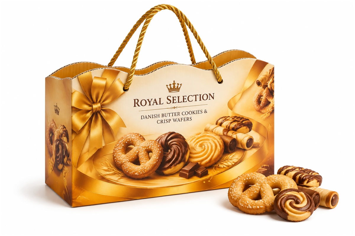 Danish Butter Cookies Wave Gable Handle Gift Box packaging product