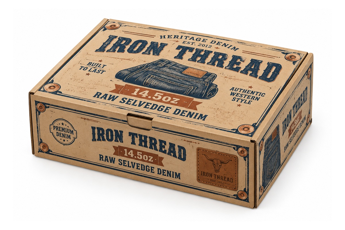 Heavy Selvedge Denim Jeans Vintage Kraft Postal Carton packaging product