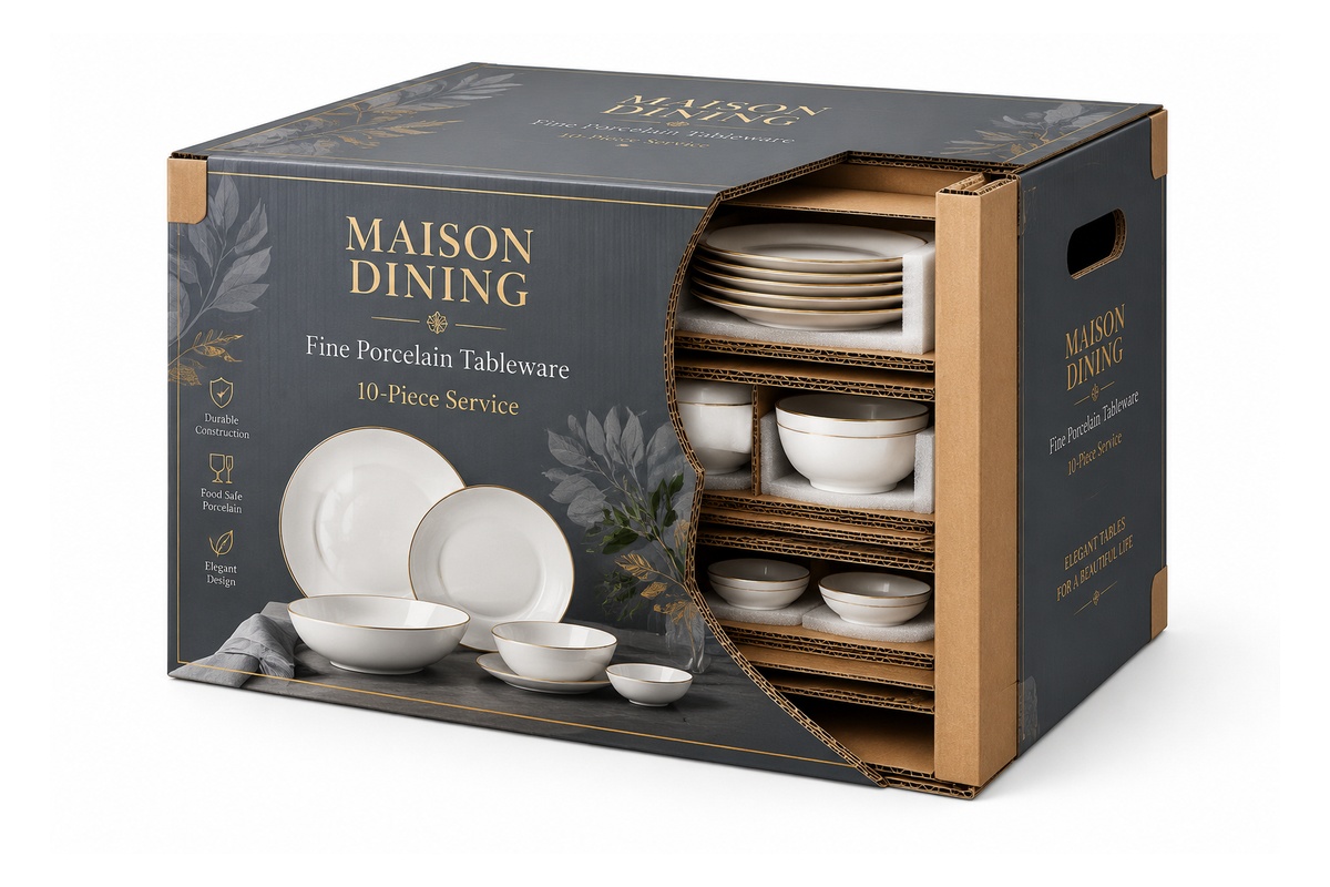 Dinnerware Porcelain 10-Piece Heavy-Duty Box packaging product