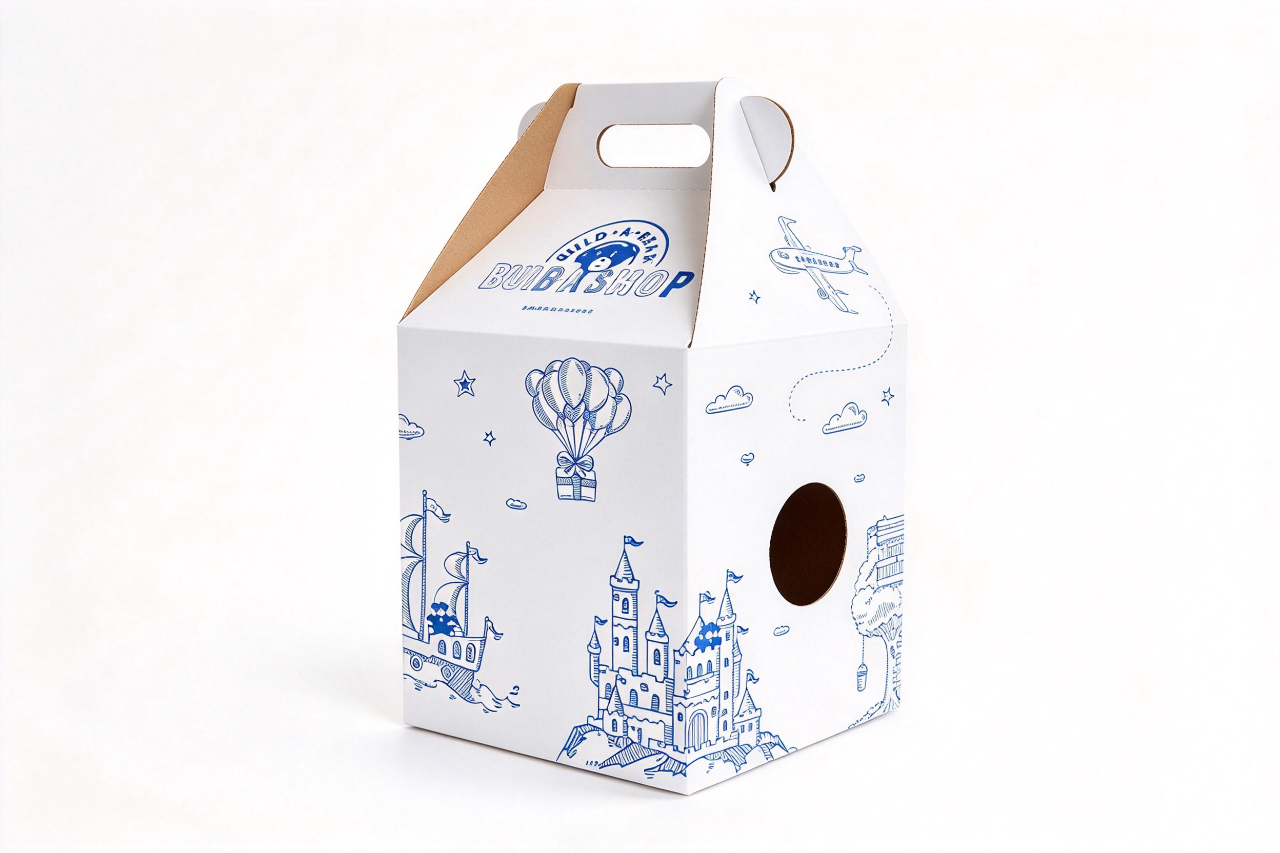 Doodle Line-Art Toy Gable Carry Box with Peek Window front view