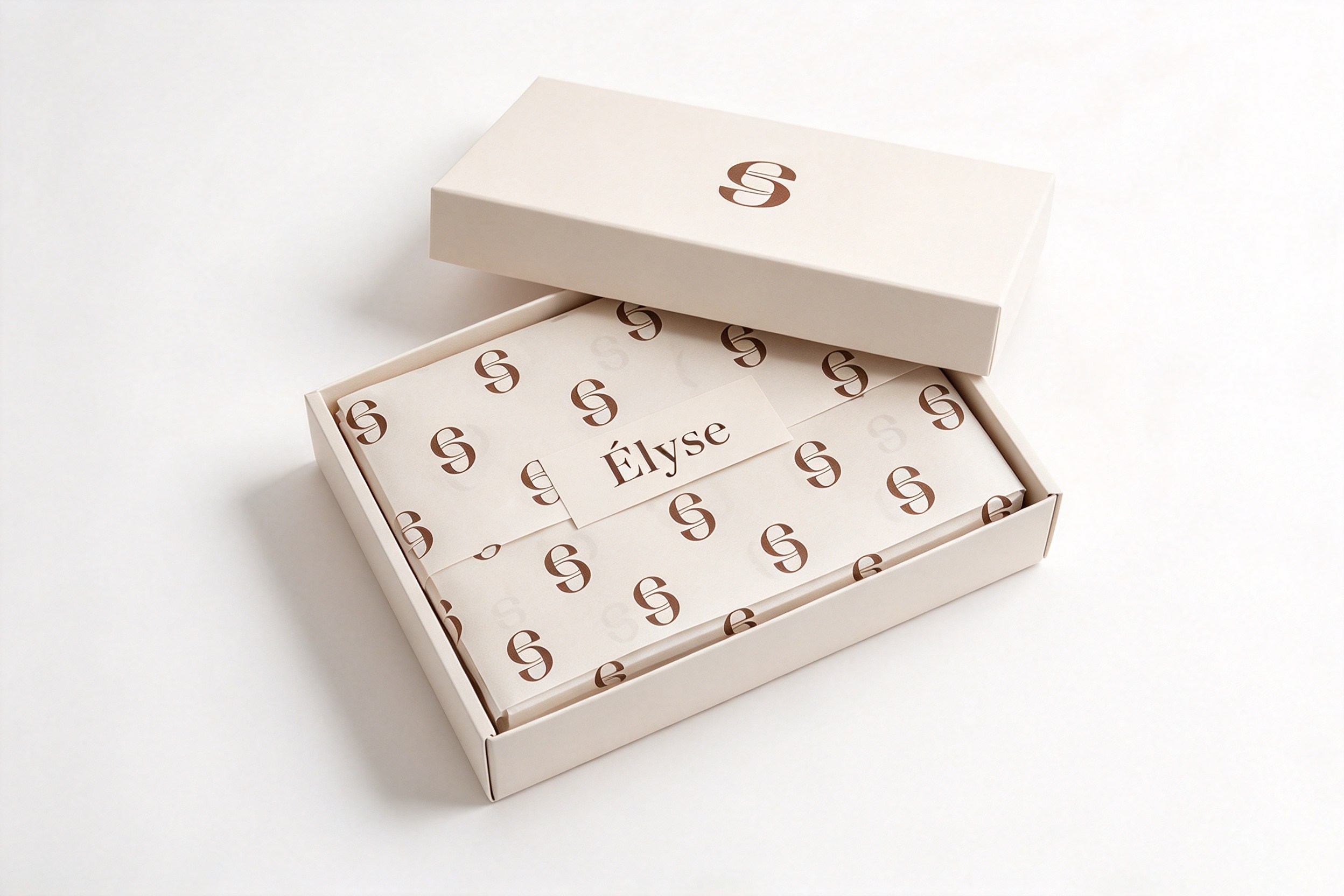 Elyse Monogram Lid & Base Gift Box with Tissue Wrap front view