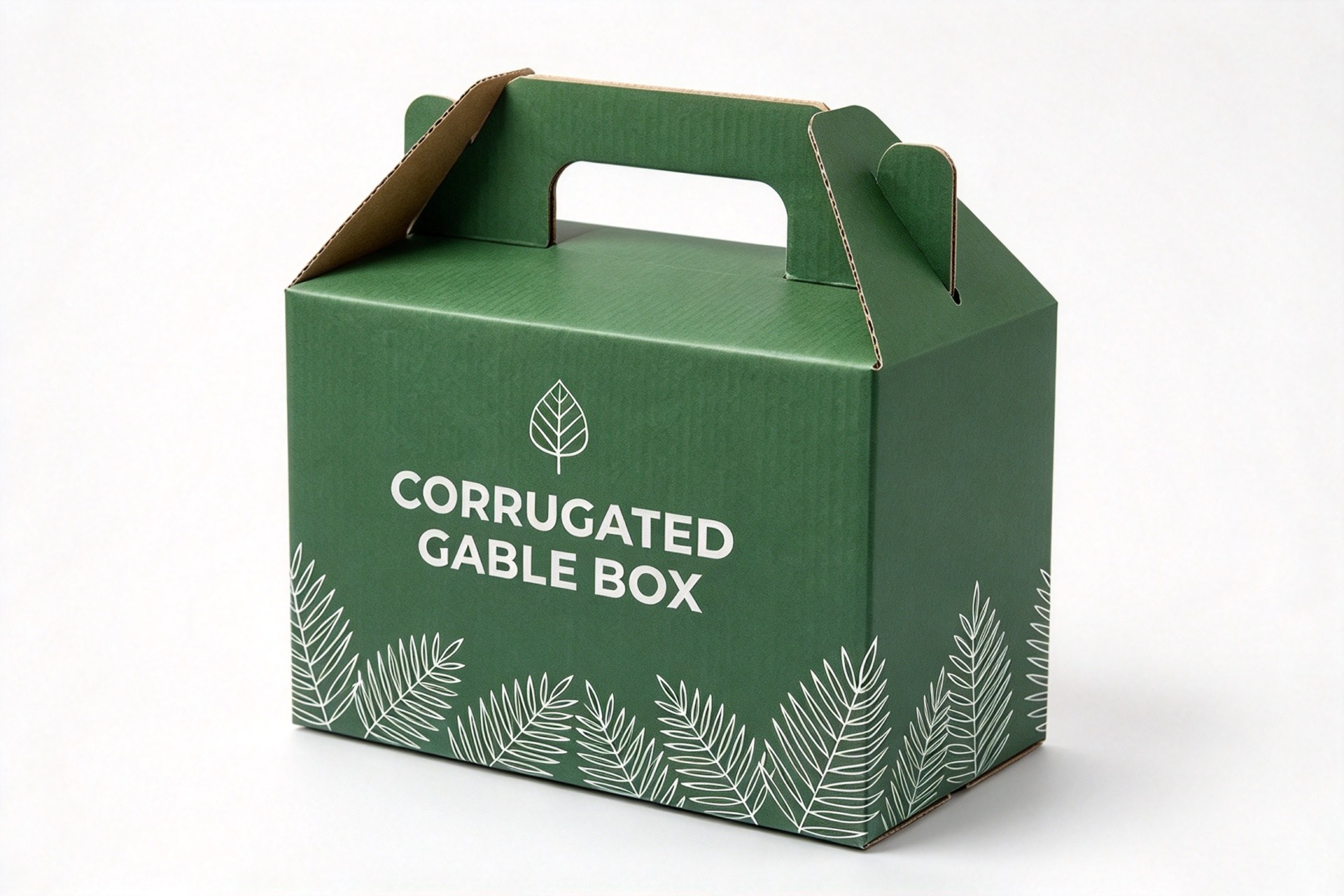 Green Corrugated Gable Carry Box with Fern Line Art packaging product