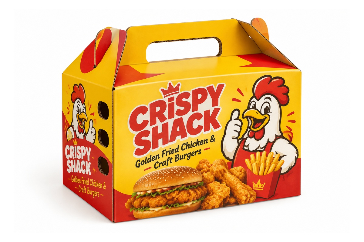 Fast-Food Burger & Fried Chicken Combo Carry Handle Box packaging product