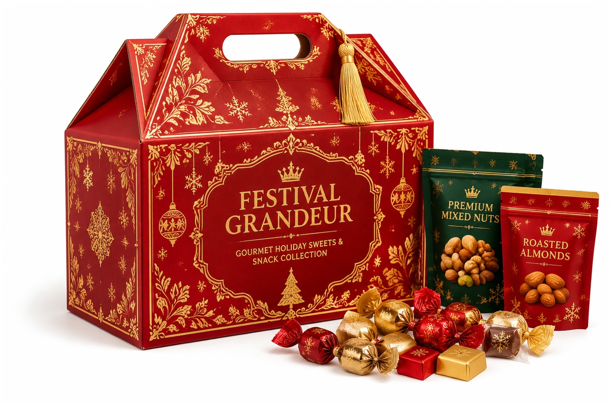 Festive Gourmet Snack & Holiday Confectionery Carry Hamper packaging product