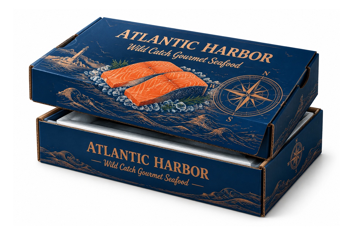 Gourmet Chilled Seafood Corrugated Telescopic Lid & Base Shipper packaging product