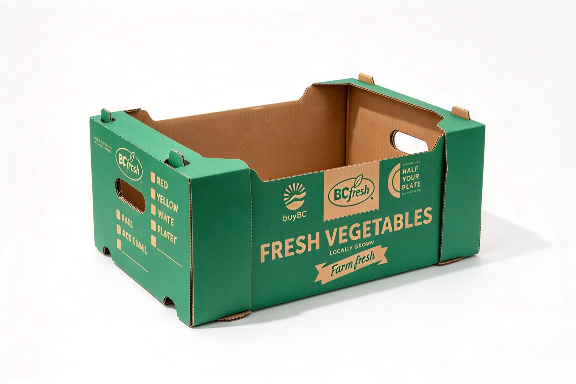 Green Corrugated Vegetable Field Tray with Handle Cutouts front view