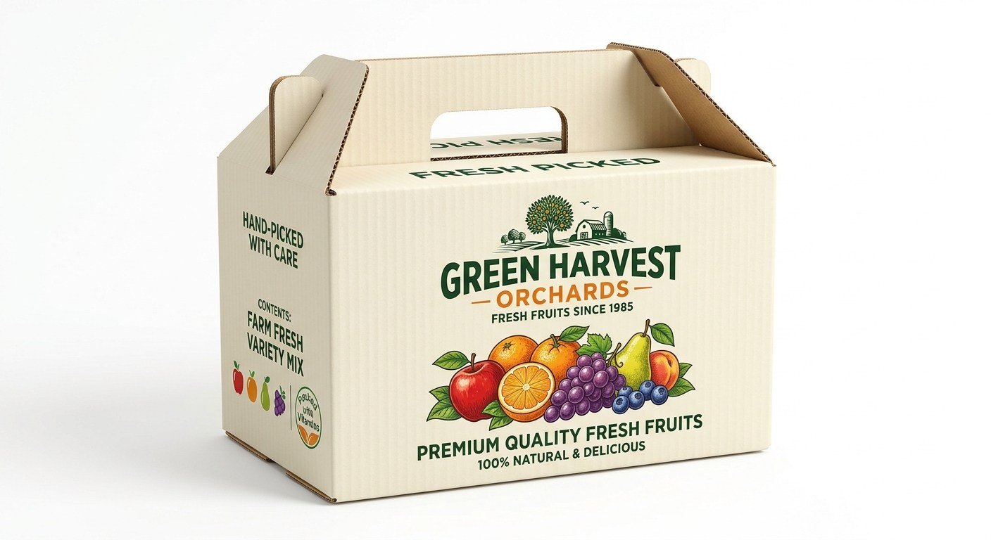Green Harvest Orchard Fruit Flat-Top Box front view