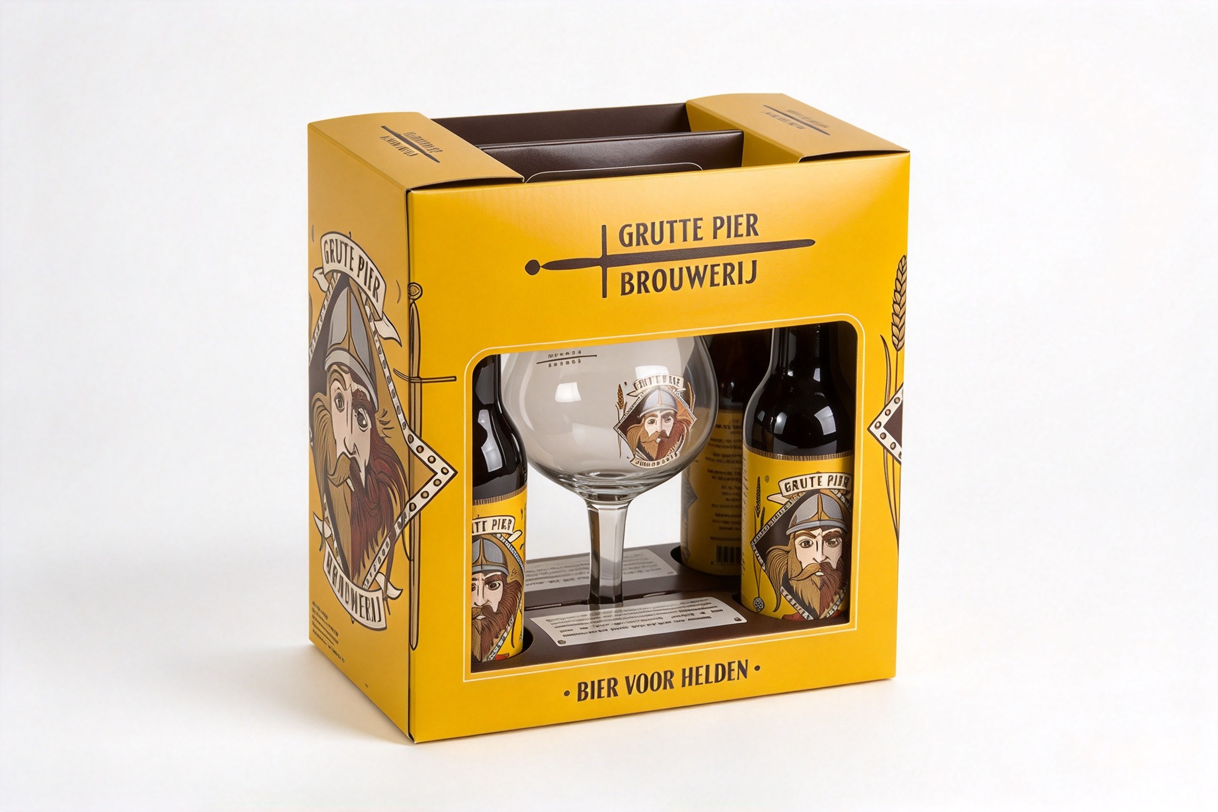 Grutte Pier Beer & Glass Gift Window Set front view