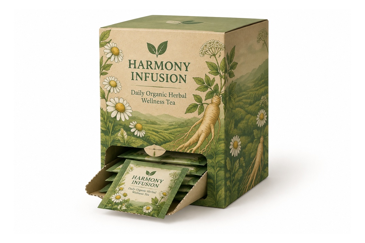 Herbal Wellness Tea Bag Tear-Open Countertop Caddy Box packaging product