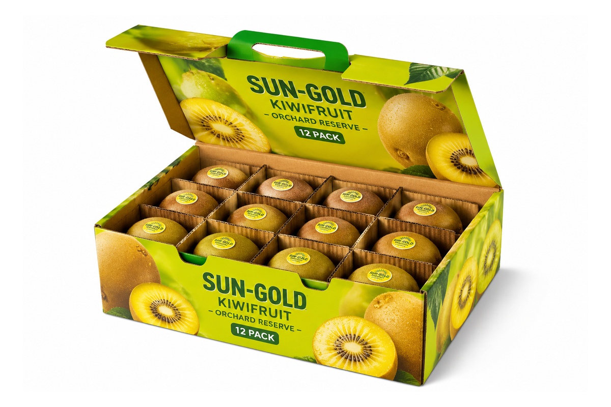 Sun-Gold Kiwifruit Partitioned Folding Carry Box with Grid Insert packaging product