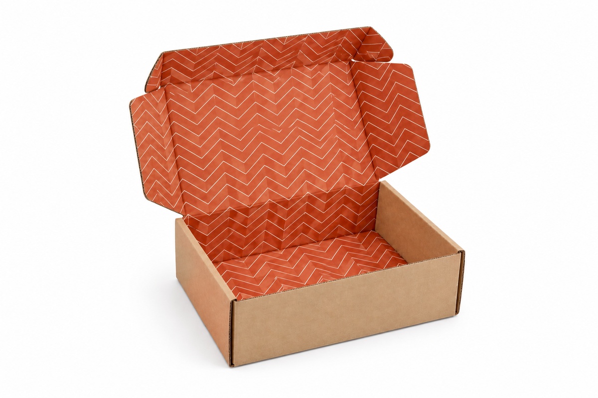 Eco-Kraft Unboxing Mailer Box with Chevron Interior Print packaging product