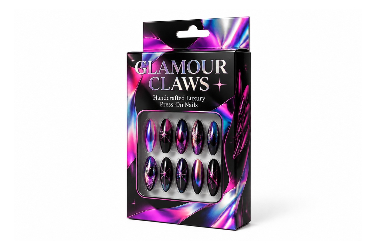 Designer Press-On Nails Euro-Hook Peg Display Box packaging product