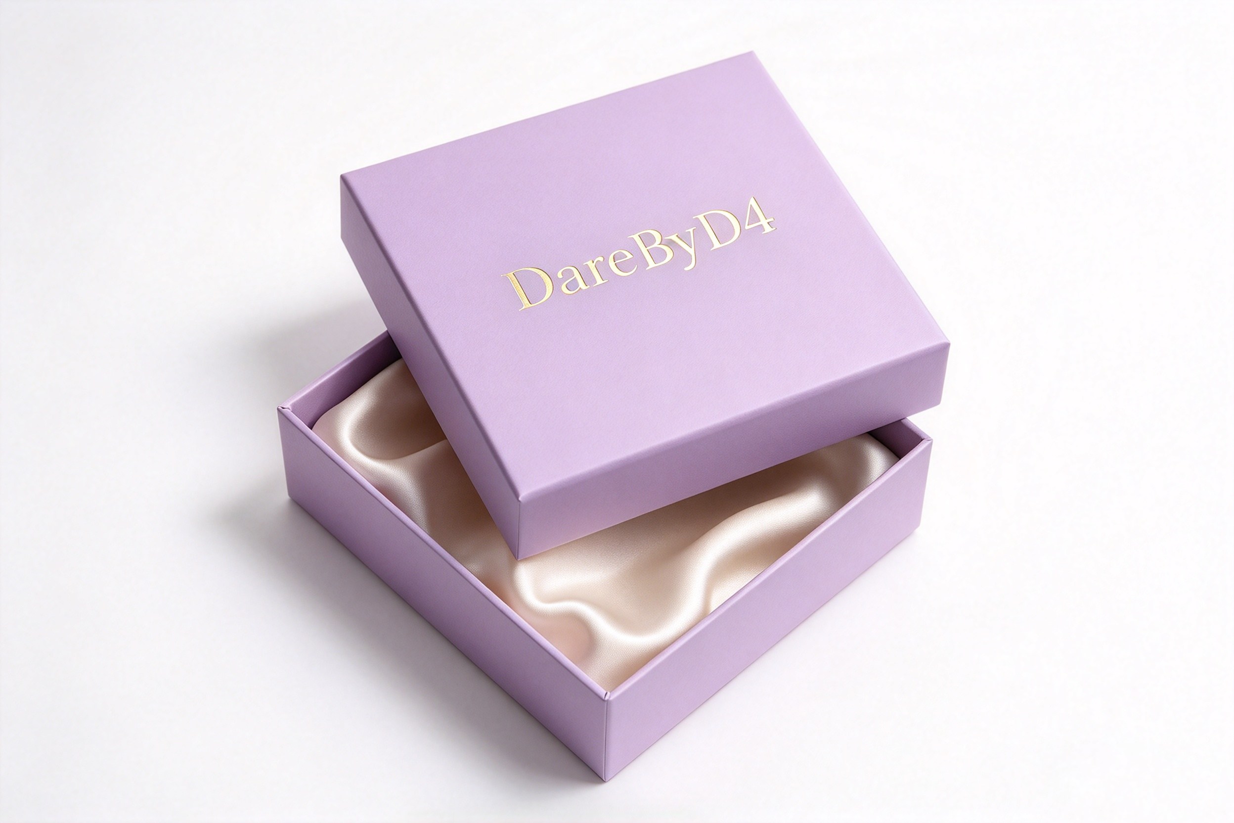 Lilac Gold-Foil Lid & Base Box with Satin Interior front view