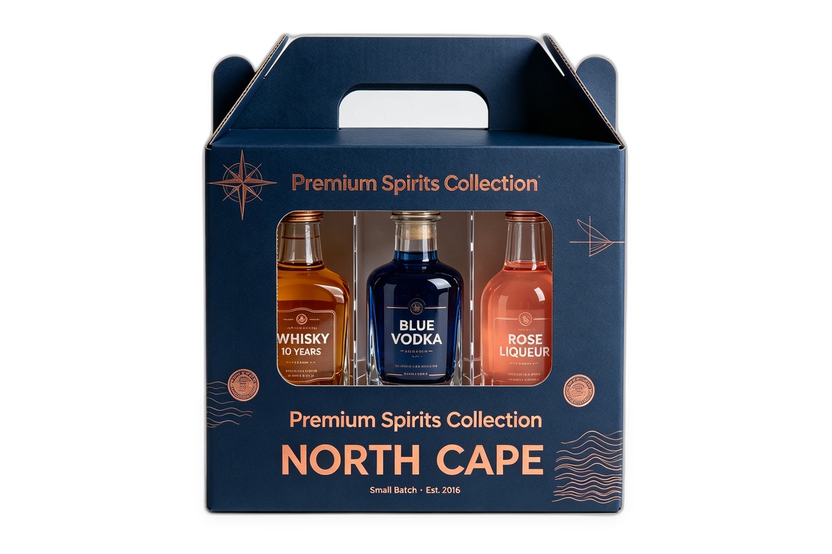 Midnight Blue Foil-Stamped Triple-Bottle Spirits Gift Box packaging product