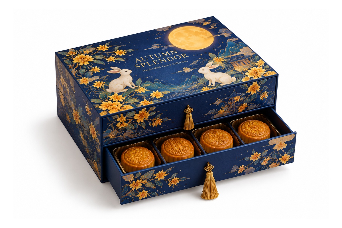 Mid-Autumn Mooncake 4-Pack Luxury Sliding Drawer Gift Box packaging product