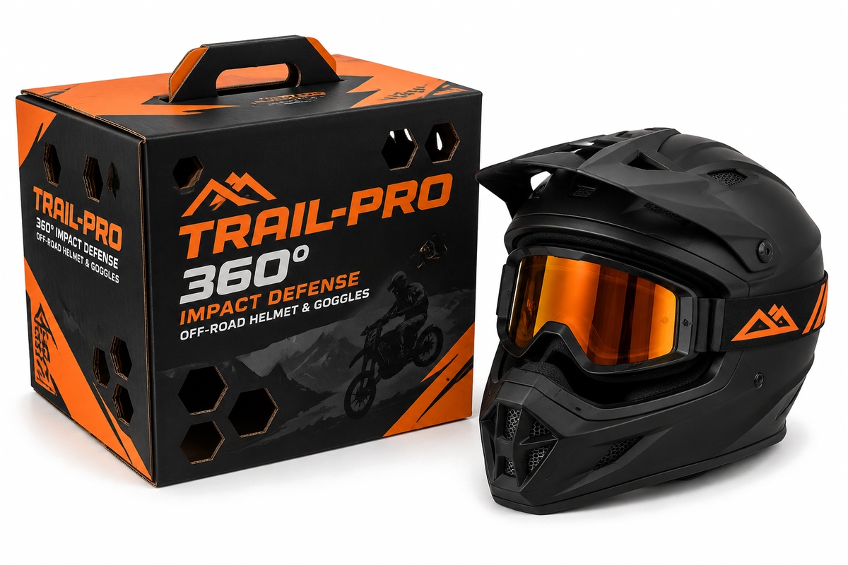Off-Road Motorcycle Helmet & Goggles Ventilated Display Box packaging product
