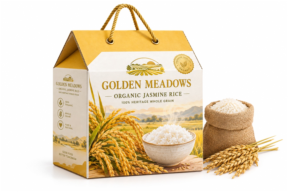 Organic Grain & Fragrant Jasmine Rice Gable Handle Box packaging product
