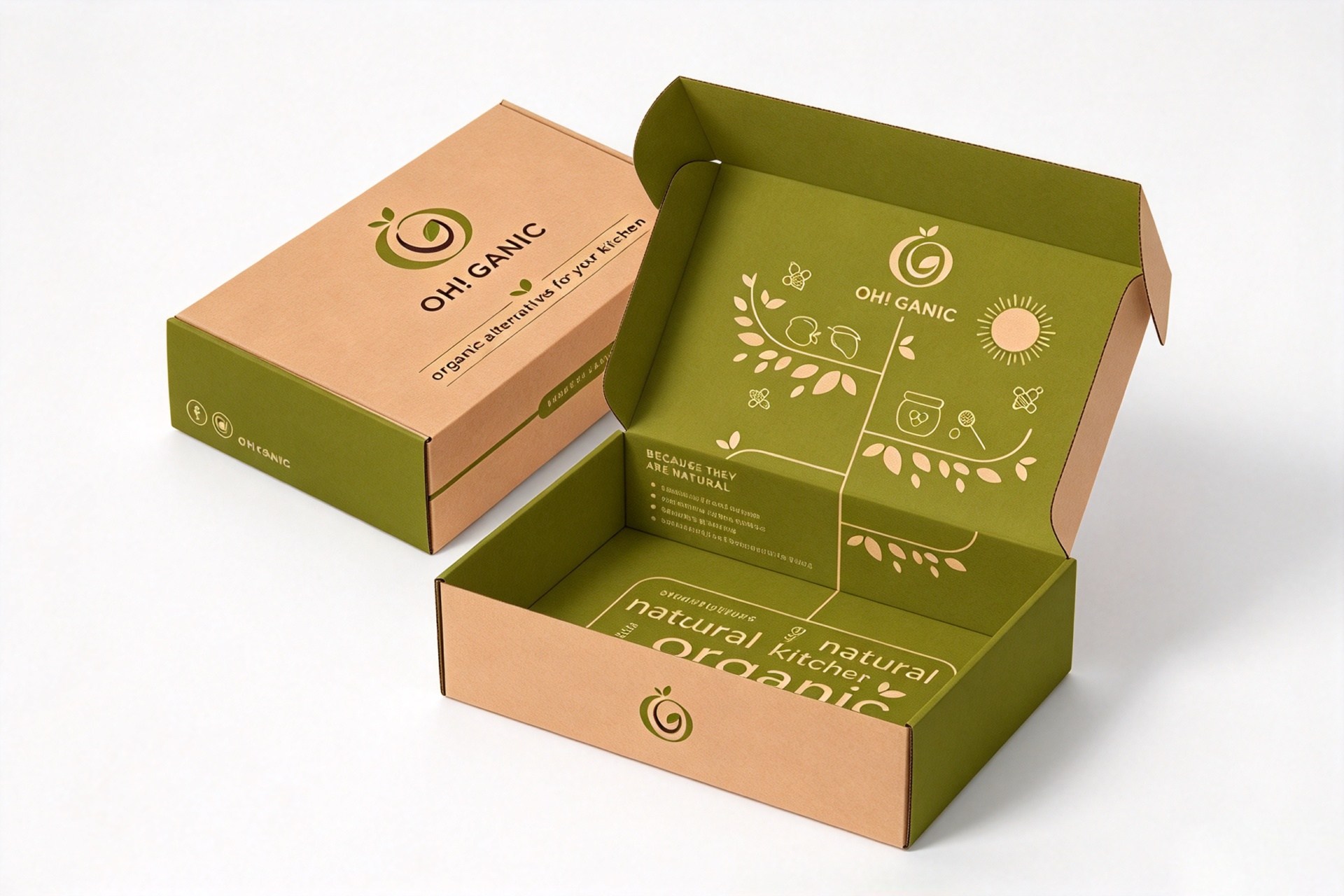 Organic Kitchen Kraft Mailer Box with Olive Inside Print front view