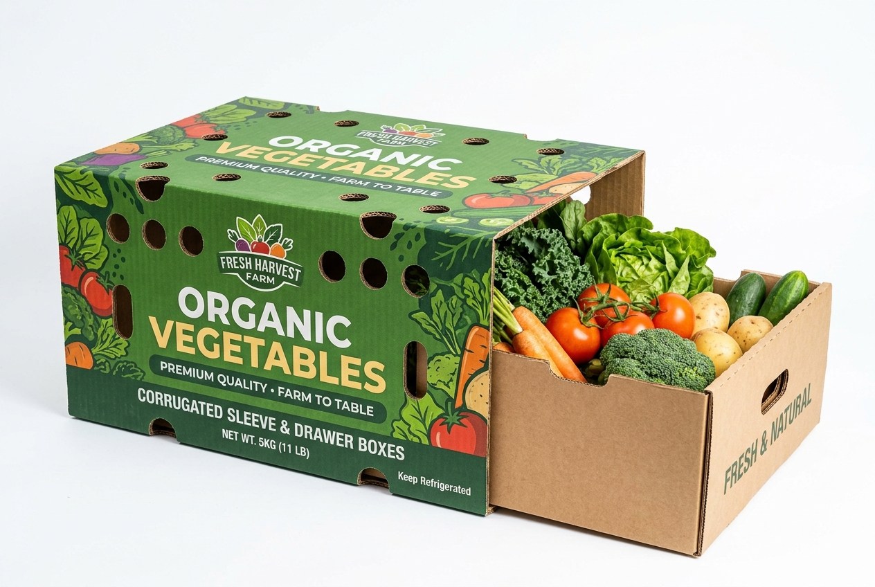 Organic Vegetable Farm Sleeve & Drawer Crate front view