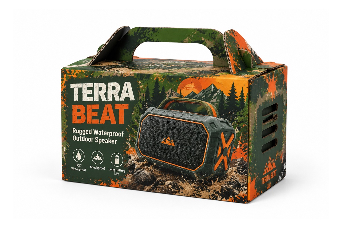 Rugged Outdoor Bluetooth Speaker Carry Handle Carton packaging product