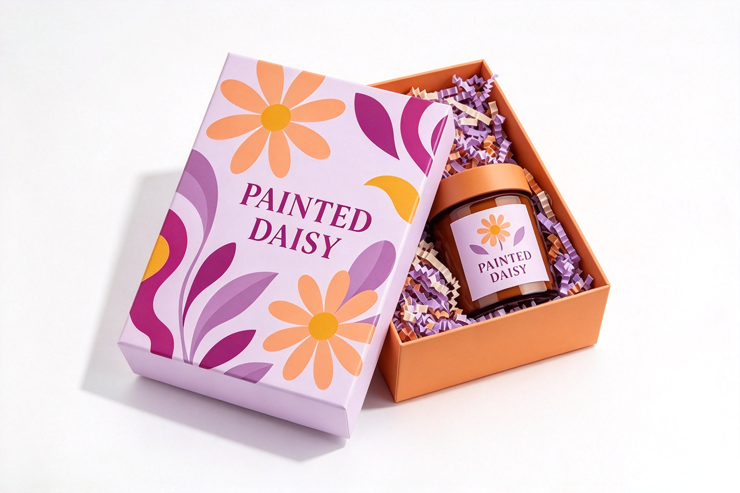 Painted Daisy Candle Two-Piece Gift Box front view