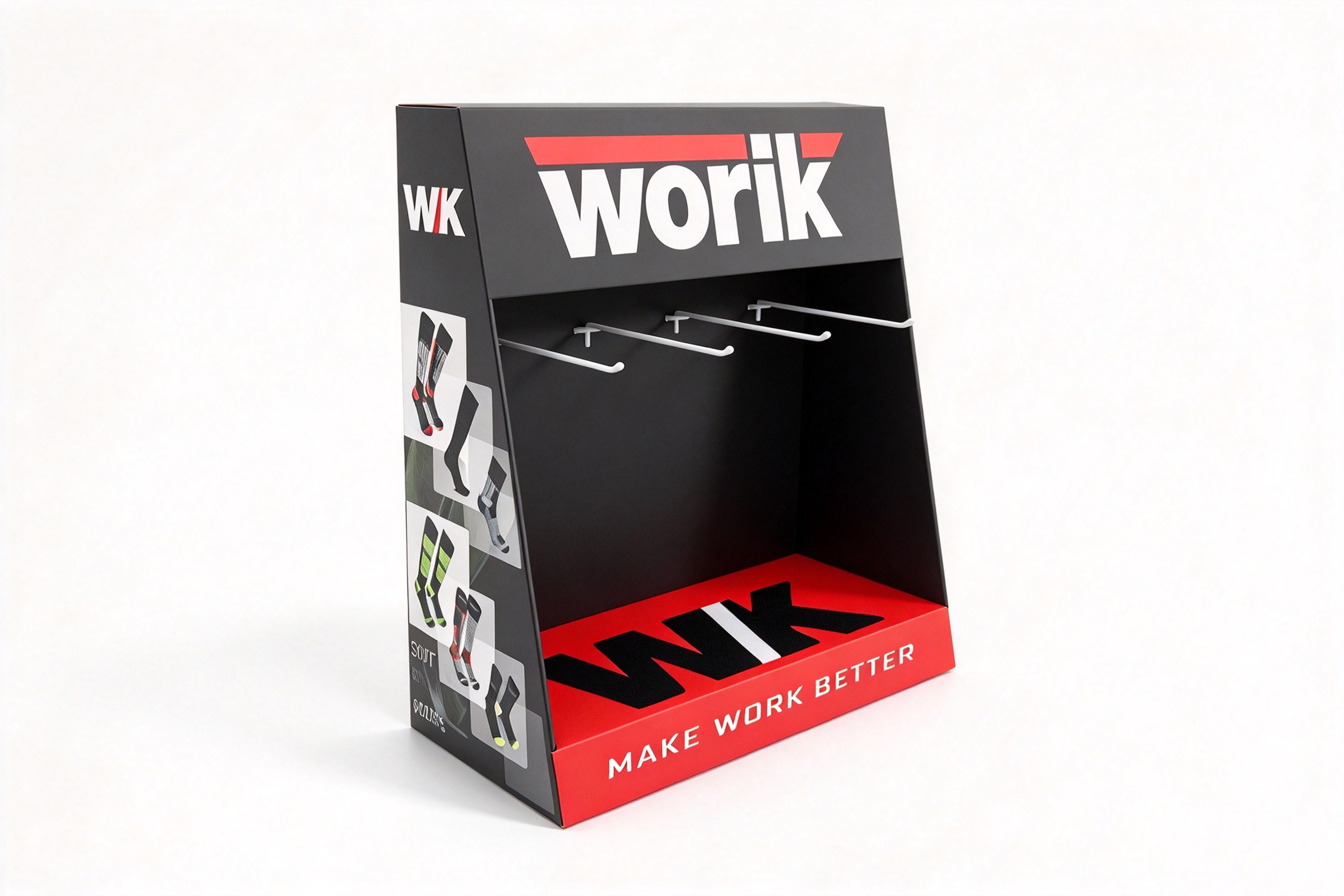 Black Peg-Hook Sock Counter Display with Header front view