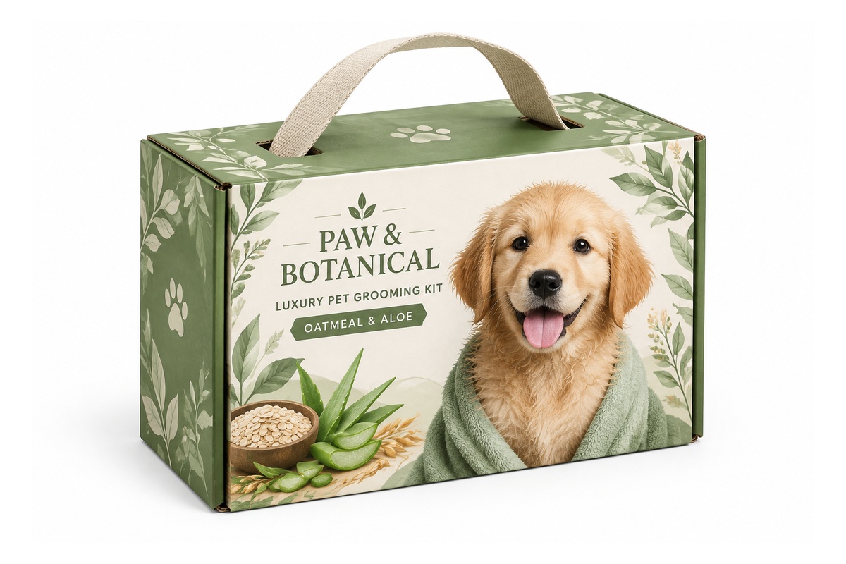 Organic Pet Grooming & Spa Kit Corrugated Carry Box packaging product