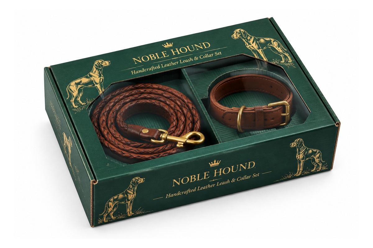 Designer Leather Pet Leash & Collar Showcase Gift Box packaging product